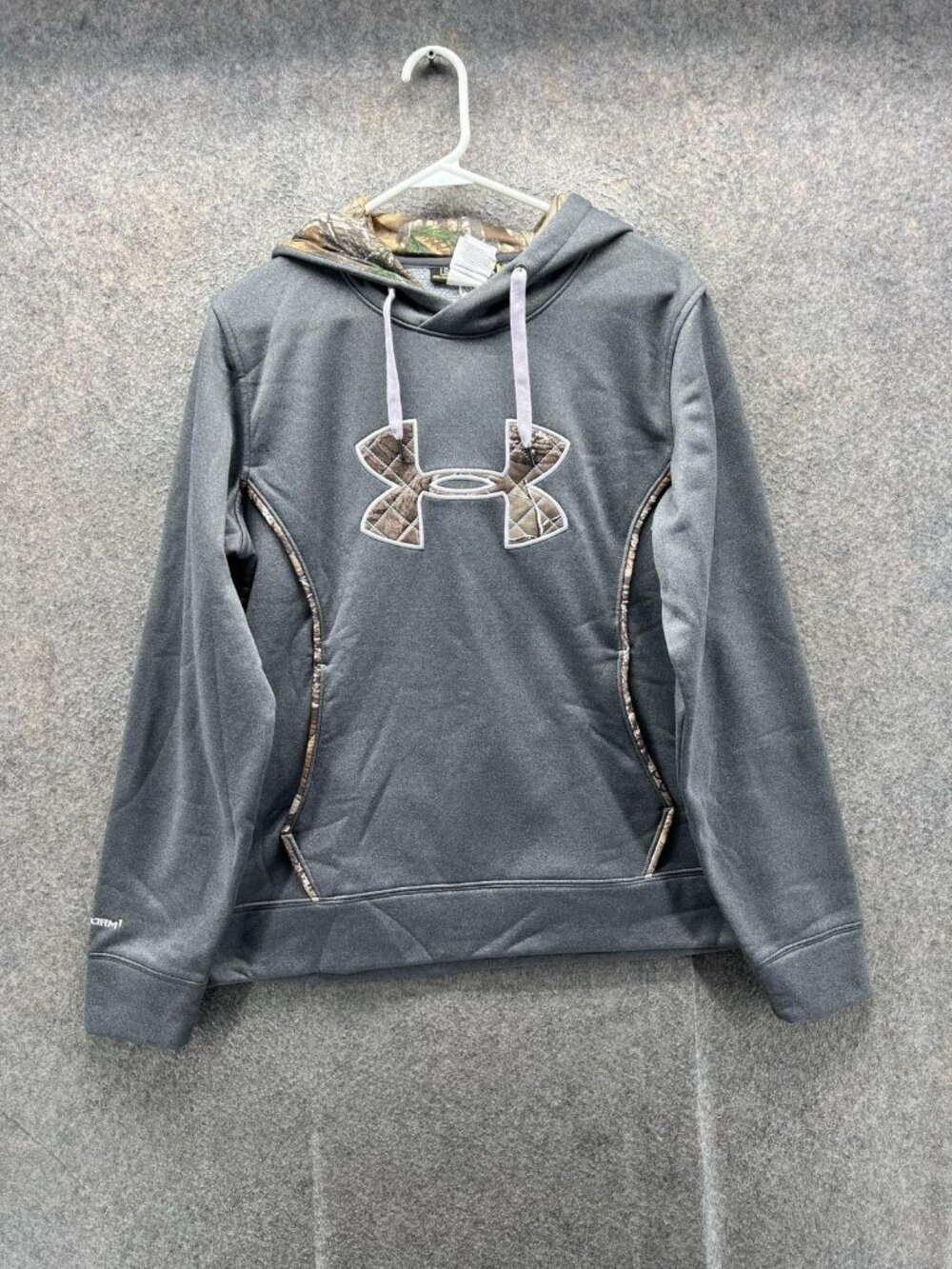 Under Armour Hoodie Mens Large Gray Camo Storm Pullover Fleece Logo Sweatshirt
